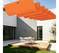 Toile Ombrage Rétractable Vague 350 x 460 cm avec Protection UV Imperméable Toile Ombrage Exterieur avec Oeillets et Cordons pour Patio Jardin Terrasse Extérieur Balcon, Orange