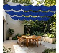 Toile Ombrage Rétractable Vague 400 x 600 cm Toile Imperméable D'Ombrages UV Protection avec Oeillets et Cordons pour Patio Jardin Terrasse Extérieur Balcon, Bleu Foncé