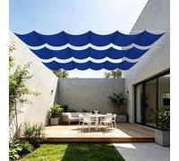 Toile Ombrage Rétractable Vague 450 x 600 cm Résistant à l'eau UV Protection Toile de Jardin Balcon avec Oeillets et Cordons pour Patio Jardin Terrasse Extérieur, Sable, Bleu Foncé