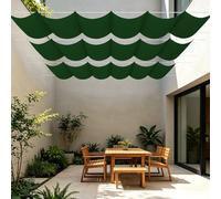 Toile Ombrage Rétractable Vague 500 x 540 cm Résistant à l'eau Voile Ombrage avec Oeillets et Cordons pour Patio Jardin Terrasse Extérieur, Sable, Vert Foncé