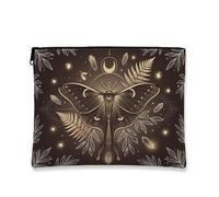 Toile papillon avec fermeture éclair, feuilles de style bohème mystique, cristaux non marron, portable avec fermeture éclair, trousse de maquillage pour voyage, coiffeuse, salle de bain et