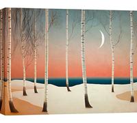 Toile, paysage minimaliste de style nordique - Sayaka Miko - Clair de lune sur la forêt de bouleaux - 70x50 cm