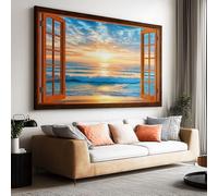 Toile Peinture 100x50cm sans Cadre Affiche 3D Cadre Bois Vue Mer oeuvre Mur Art Photo pour la Maison Salon Chambre Cuisine Peinture sur Toile Horizontal Tableau décor