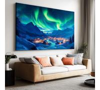 Toile Peinture 100x50cm sans Cadre Affiche Aurore Village Neige oeuvre Mur Art Photo pour la Maison Salon Chambre Cuisine Peinture sur Toile Horizontal Tableau décor