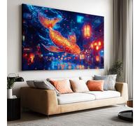 Toile Peinture 100x50cm sans Cadre Affiche Chinois Fantaisie Ville Koi oeuvre Mur Art Photo pour la Maison Salon Chambre Cuisine Peinture sur Toile Horizontal Tableau décor