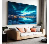 Toile Peinture 120x80cm sans Cadre Affiche Aurore Montagne Village Neige oeuvre Mur Art Photo pour la Maison Salon Chambre Cuisine Peinture sur Toile Horizontal Tableau décor