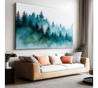 Toile Peinture 120x80cm sans Cadre Affiche Forêt Brume Aquarelle oeuvre Mur Art Photo pour la Maison Salon Chambre Cuisine Peinture sur Toile Horizontal Tableau décor