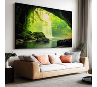 Toile Peinture 120x80cm sans Cadre Affiche Nature Paysage Grotte Village oeuvre Mur Art Photo pour la Maison Salon Chambre Cuisine Peinture sur Toile Horizontal Tableau décor
