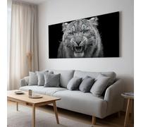 Toile Peinture 120x80cm sans Cadre Affiche Noir Blanc Photographie Léopard des colère oeuvre Mur Art Photo pour la Maison Salon Chambre Cuisine Peinture sur Toile Horizontal Tableau décor