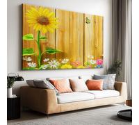 Toile Peinture 120x80cm sans Cadre Affiche Texture Bois Tournesol Fleurs Sauvages oeuvre Mur Art Photo pour la Maison Salon Chambre Cuisine Peinture sur Toile Horizontal Tableau décor