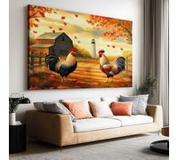 Toile Peinture 120x90cm sans Cadre Affiche Cottage Style Automne Érable Coq oeuvre Mur Art Photo pour la Maison Salon Chambre Cuisine Peinture sur Toile Horizontal Tableau décor