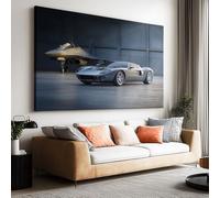 Toile Peinture 70x50cm sans Cadre Affiche Voiture Argentée 3D Avion Chasse oeuvre Mur Art Photo pour la Maison Salon Chambre Cuisine Peinture sur Toile Horizontal Tableau décor