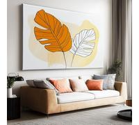 Toile Peinture 80x60cm sans Cadre Affiche Abstrait Ligne Art Feuille Tropicale oeuvre Mur Art Photo pour la Maison Salon Chambre Cuisine Peinture sur Toile Horizontal Tableau décor