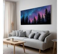 Toile Peinture 90x60cm sans Cadre Affiche Rêve Forêt Pin Ciel Étoilé oeuvre Mur Art Photo pour la Maison Salon Chambre Cuisine Peinture sur Toile Horizontal Tableau décor