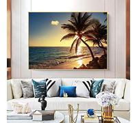 Toile Peinture Mur Art Photo Coucher De Soleil Plage Bord De Mer Paysage Noix De Coco Arbre Affiches Et Impressions pour La Décoration De La Maison 80x100cm(31x43in) Sans Cadre