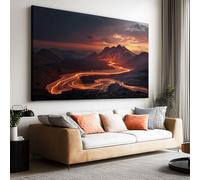 Toile Peinture Tableau Decoration Murale Anime Volcan Rivière lave Impression sur Toile Art Affiche Salon Chambre Maison Décoratifs Moderne Aesthetic Room Decor sans Cadre (100 X 50 cm)