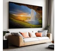 Toile Peinture Tableau Decoration Murale Cascade Fantastique Coucher Soleil Impression sur Toile Art Affiche Salon Chambre Maison Décoratifs Moderne Aesthetic Room Decor sans Cadre (120 X 80 cm)