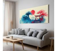Toile Peinture Tableau Decoration Murale Japonais Samouraï Torii Vague Impression sur Toile Art Affiche Salon Chambre Maison Décoratifs Moderne Aesthetic Room Decor sans Cadre (70 X 50 cm)