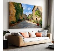 Toile Peinture Tableau Decoration Murale Rétro maison pierre rue paysage Impression sur Toile Art Affiche Salon Chambre Maison Décoratifs Moderne Aesthetic Room Decor sans Cadre (70 X 50 cm)