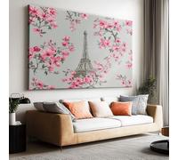 Toile Peinture Tableau Decoration Murale Tour Eiffel Fleurs roses Impression sur Toile Art Affiche Salon Chambre Maison Décoratifs Moderne Aesthetic Room Decor sans Cadre (120 X 90 cm)