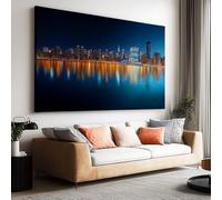Toile Peinture Tableau Decoration Murale Ville mer reflets lumières Impression sur Toile Art Affiche Salon Chambre Maison Décoratifs Moderne Aesthetic Room Decor sans Cadre (80 X 60 cm)