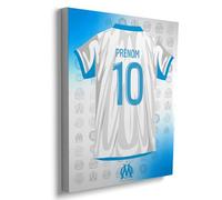 Toile Personnalisable Maillot Olympique de Marseille - 50x40 cm | Prénom & Numéro | Produit Sous Licence Officielle OM | Cadeau Supporter Foot - Décoration Murale “Droit au But” | Fabriqué en France