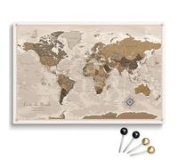 Toile personnalisable motif carte du monde en liège à épingler, parfaite pour les voyageurs et la décoration murale - tableau décoratif sur toile, 100 punaises inclus (Design 4 FR, 90x60 cm)