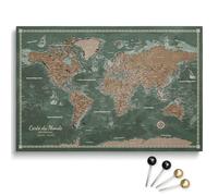 Toile personnalisable motif carte du monde en liège à épingler, parfaite pour les voyageurs et la décoration murale - tableau décoratif sur toile, 100 punaises inclus (Design 2 FR, 90x60 cm)