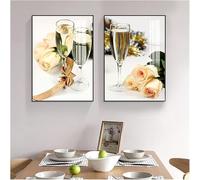 Toile Personnalisée, 2 Paires De Peinture Murale Motif De Vaisselle Salle à Manger Restaurant Décoration Murale, Cadre Noir en Alliage D’Aluminium De 2,5 Cm, V, 35x50cm