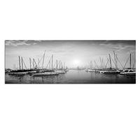 Toile Photo comme Panorama Noir/Blanc 120 x 40 cm Port de la Mer Bateaux Crepuscule