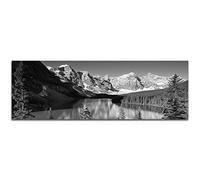 Toile Photo comme Panorama Noir/Blanc 150 x 50 cm parc national Montagnes Forêt lac arbres Neige