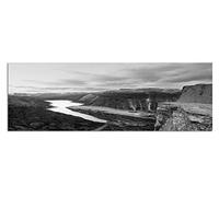 Toile Photo comme panoramique Noir/Blanc 120 x 40 cm La Norvège Roches ravin rivière Nuages