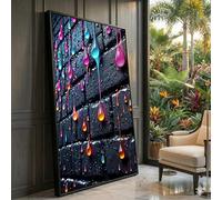 Toile représentant des coulures de peinture colorée sur un mur de briques noires, art mural abstrait, motif de gouttes, décoration texturée pour la maison, toile à peindre (70 x 110 cm/sans cadre)