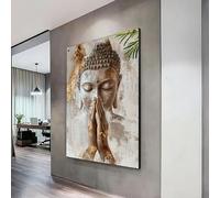 Toile représentant un Bouddha paisible aux mains en prière, art mural spirituel, décoration de méditation, statue de Bouddha zen sur toile, décoration de pleine conscience (50x70cm/sans cadre)