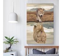 Toile représentant un loup du désert, reflet, décoration murale pour salon, chambre d'adolescent, 40 x 60 cm