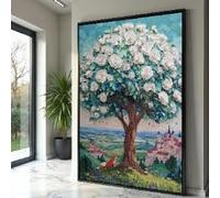Toile représentant un rosier, art mural floral et naturel, toile représentant un paysage fantastique, décor château et renard, peinture sur toile d'une scène de jardin (60 x 90 cm / cadre intérieur)
