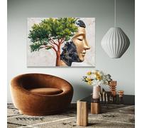Toile représentant un visage de Bouddha doré avec un arbre, art mural spirituel, décoration intérieure pour la méditation, peinture zen sur toile, affiches et impressions (21 x 30 cm/sans cadre)