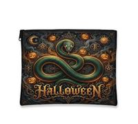 Toile serpent avec fermeture éclair, citrouilles gothiques, étoiles, Halloween, vert portable, trousse de toilette pour voyage, sac à main, salle de bain, coiffeuse et rangement quotidien 17,8 x 22,9