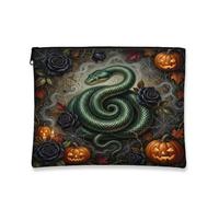 Toile serpent avec fermeture éclair, citrouilles sombres gothiques, roses, Halloween, trousse de maquillage pour voyage, coiffeuse, salle de bain et organisateur de sac à main, vert, 7x9 Inch