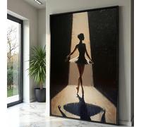 Toile silhouette de danseuse de ballet, éclairage scénique dramatique, art mural sur le thème de la danse, tons noir et beige, tableau décoratif artistique pour la maison (50 x 75 cm/sans cadre)