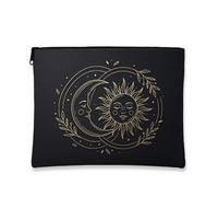 Toile solaire avec fermeture éclair, motif feuilles de lune artistique céleste sans toile noire avec fermeture éclair, sac de voyage pour voyage, salle de bain, coiffeuse, rangement de sac à main et