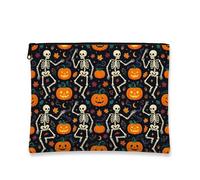 Toile squelette avec fermeture éclair, citrouilles festives ludiques et feuilles d'Halloween, mini trousse de maquillage noire avec fermeture éclair pour voyage, sac à main, salle de bain, coiffeuse