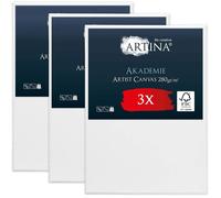 Artina Set de 3 Canvas Toile Peinture Châssis Entoilés en Bois FSC® Coton | 50x70cm blanche 100% coton tableau toiles à peindre stable artiste vierge acrylique Akademie