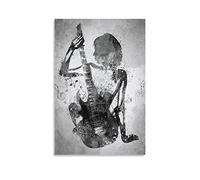Toile Tableau 50 * 70cm Senza Cornice In bianco e nero estetica chitarra ragazza camera da letto decorazione sport paesaggio ufficio camera regalo
