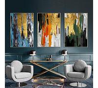 Toile tableau Art Moderne Abstrait Vert Or Orange Bleu Vert Affiches Des Tableaux Murales Pour L'Art Mural Pour Le Salon éLéGant Decoration à La Maison Sans Cadre 50×70cm×3 Pcs