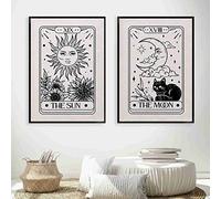 Toile tableau Peinture Le Soleil Lune Tarot Astrologie Murale Art Boho Affiche Imprimer Neutre Moderne Céleste Image Pour Chambre Decoration À La Maison 40x60cmx2 Sans Cadre