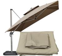Toile Tonnelle 3x3M Auvent de Rechange pour Déporté Parasol de Terrasse, Auvent de Remplacement pour Parasol de 8 Baleines,Carré Toile de Rechange (Khaki)