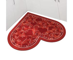 Toilet Door Mat - Quick Drying Bath Mat | Red Love Non-Slip Super Absorbent Floor | 23.6x23.6x0.4 inch Romantic Bathroom Carpet | Red Love Quick-Drying Super Absorbent Bath Rug for Floor Door Kitchen