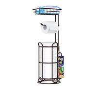Toilet Paper Holder Stand with Shelf Tissue Holders for Bathroom Free Standing Bath Tissue Roll Holder Magazine Rack for Mega Rolls/Phone/Wipe-Black