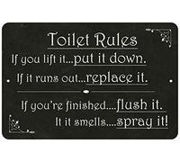 Toilet Rules If You Lift It... Plaque en métal humoristique pour salle de bain 30,5 x 20,3 cm